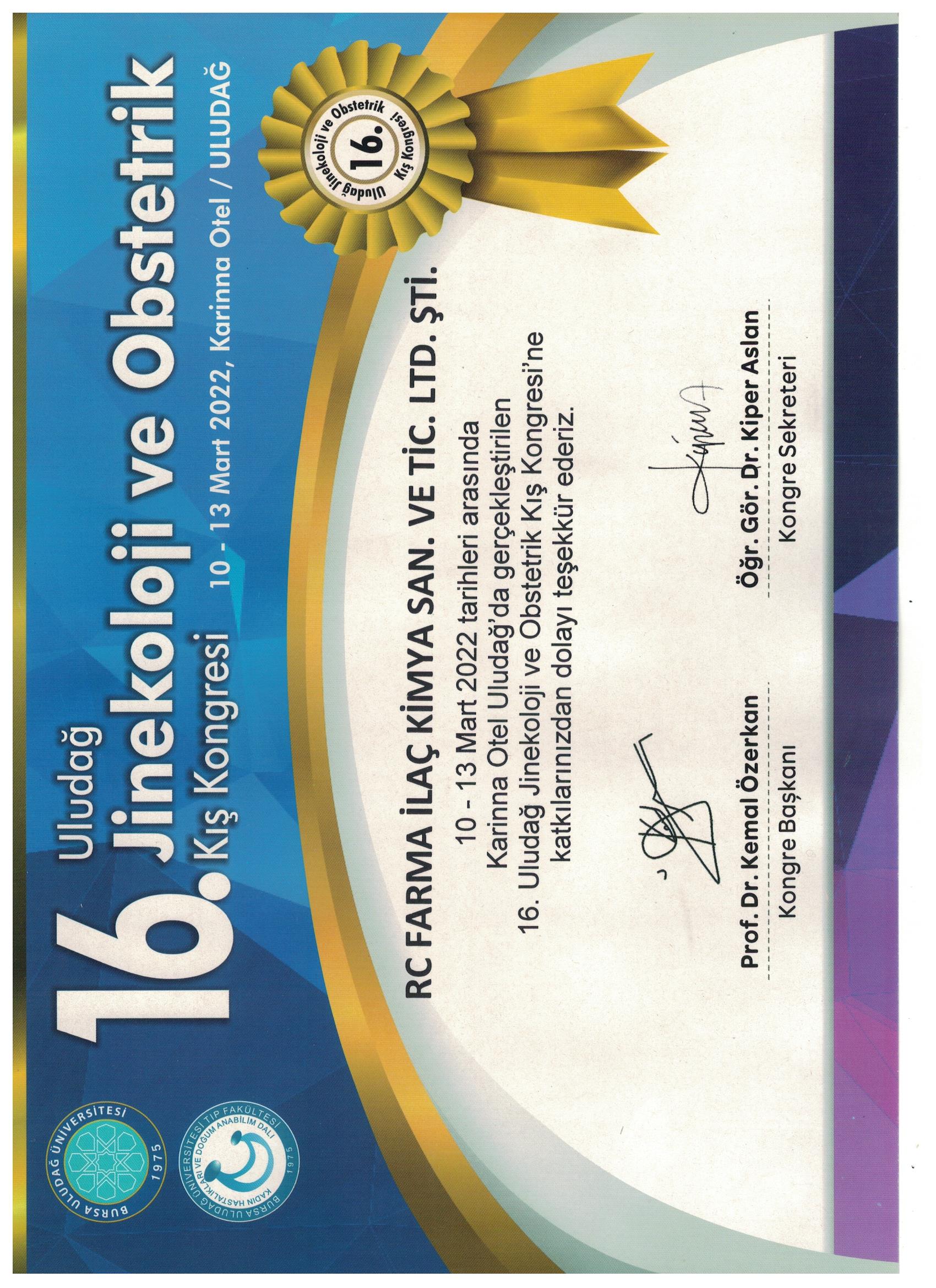 16. ULUDAĞ JİNEKOLOJİ VE OBSTETRİK KIŞ KONGRESİ