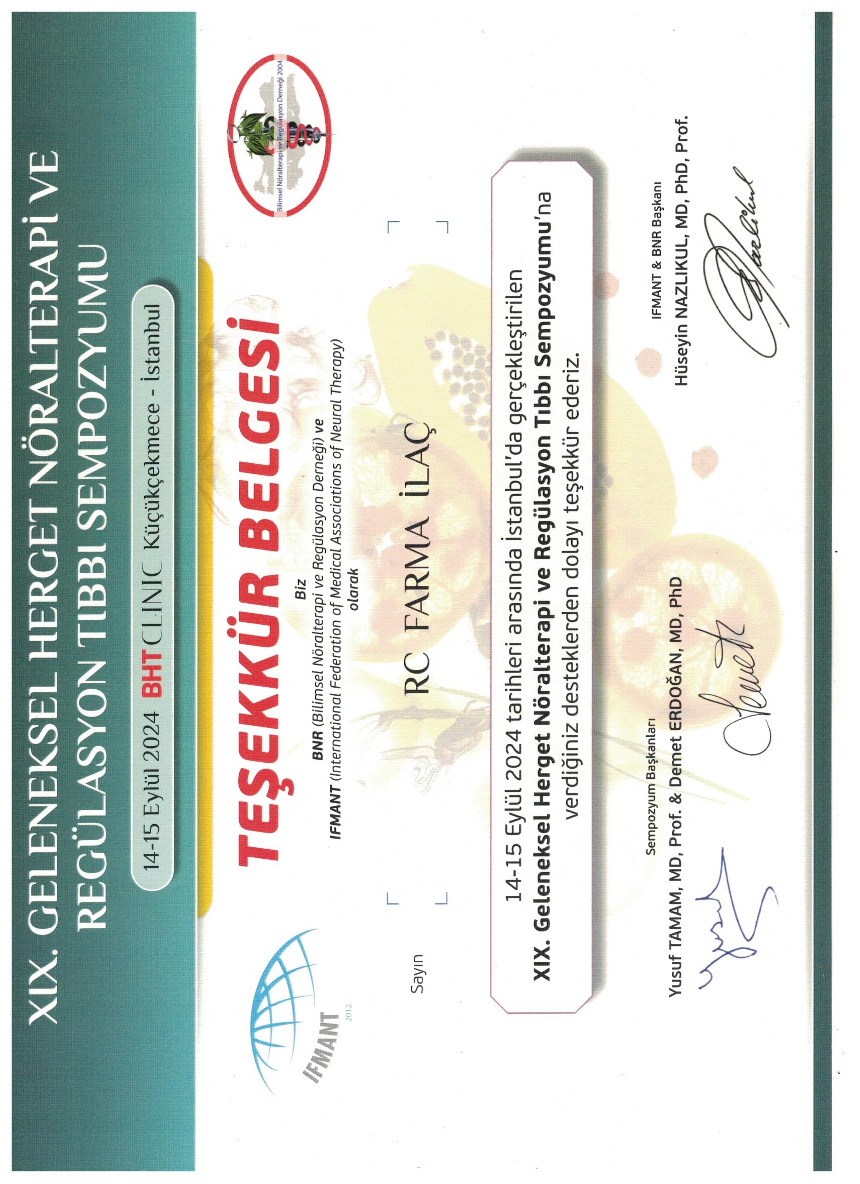 XIX. GELENEKSEL HERGET NÖRALTERAPİ VE REGÜLASYON TIBBI SEMPOZYUMU
